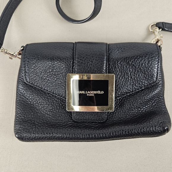 Karl Lagerfeld Handbags - Karl Lagerfeld Black Pebbled Leather Crossbody Bag